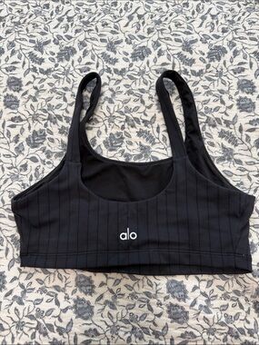 ALO Yoga Black Ribbed Scoop-Back Sports Bra